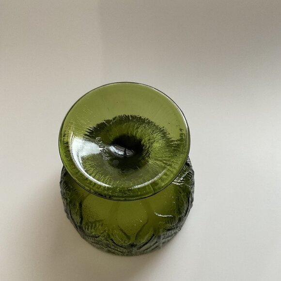 VINTAGE 1978 FTD EMBOSSED OAK LEAF GREEN GLASS CHALICE - Picture 6 of 8